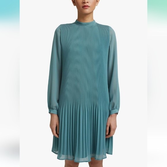Esprit accordion pleated teal chiffon dress size 14 - Picture 1 of 15